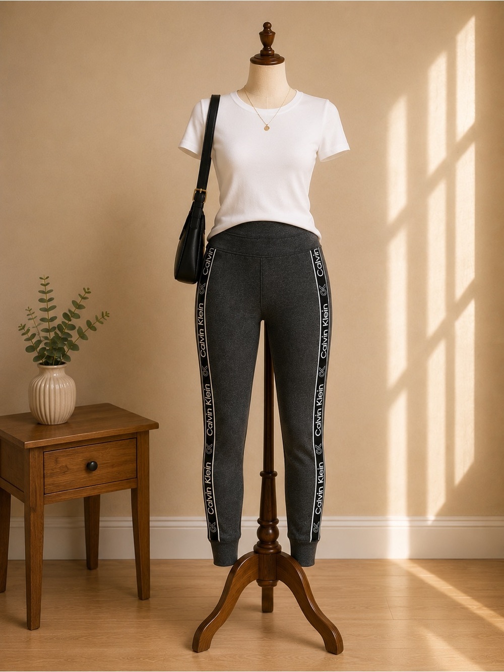 Calvin Klein Performance Charcoal Logo Tape Jogger Leggings Medium Athleisure